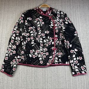 Vintage Y2K Junction West Silk Jacket M Black Floral Mandarin Frog Closure